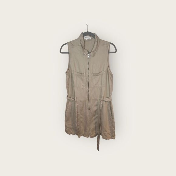 Anthropologie Cloth & Stone Utility Romper Beige Sleeveless With Sash Size Mediu - Picture 4 of 8